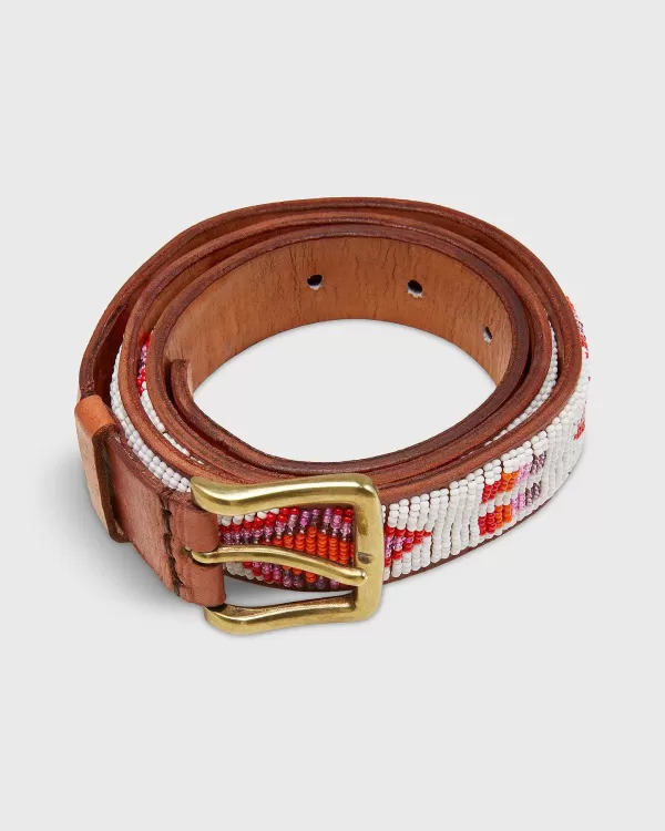 Cheap Sid Mashburn 1.25" African Beaded Belt White/Pink Diamond/Square