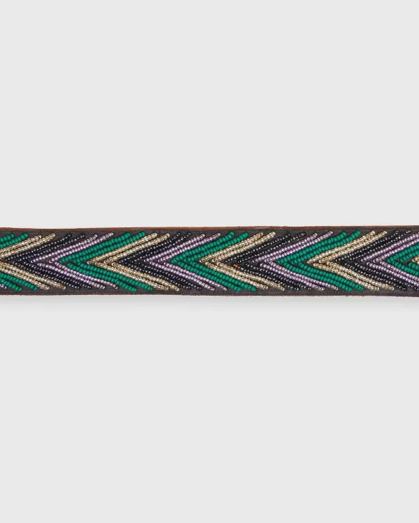 Best Sale Ann Mashburn 1.25" African Fully Beaded Belt Green/Bullet Arrow