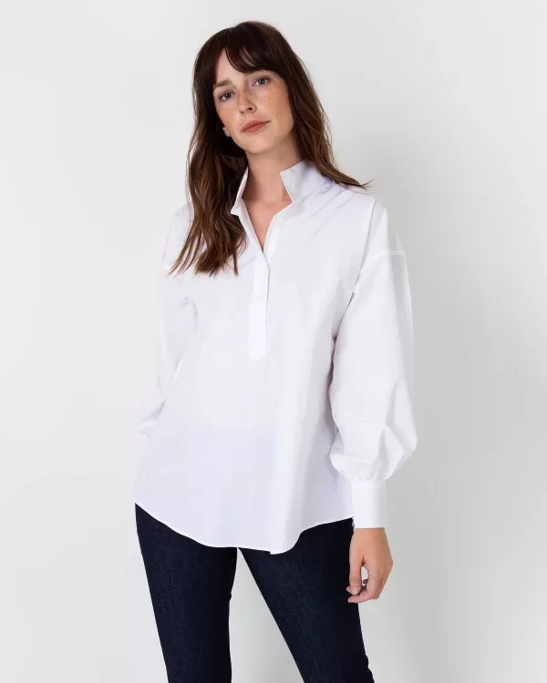 Outlet Ann Mashburn Anaya Popover Shirt White Poplin