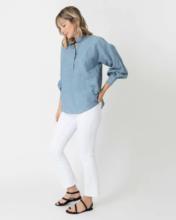 Hot Ann Mashburn Anaya Popover Shirt Extra Light Washed Cotolino Chambray