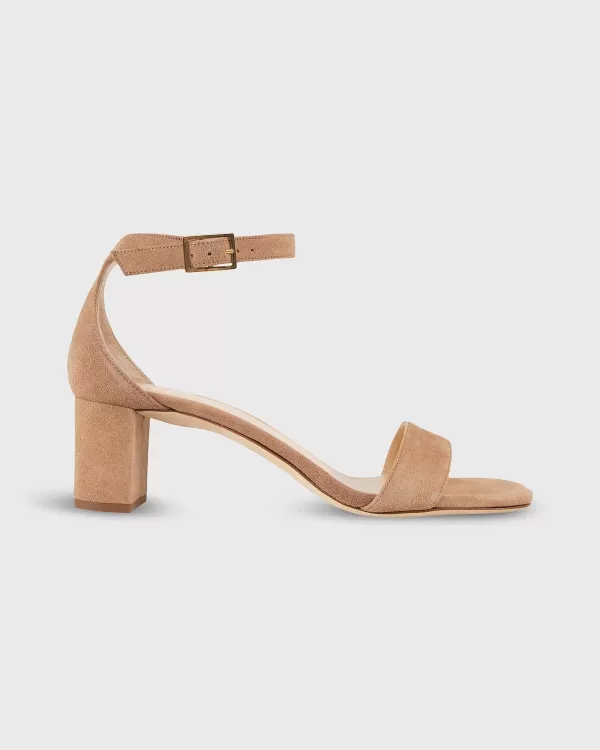Online Ann Mashburn Ankle-Wrap Block Heel Caramel Suede