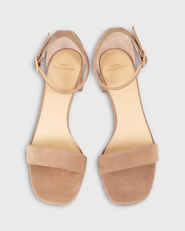 Cheap Ann Mashburn Ankle-Wrap Block Heel Caramel Suede