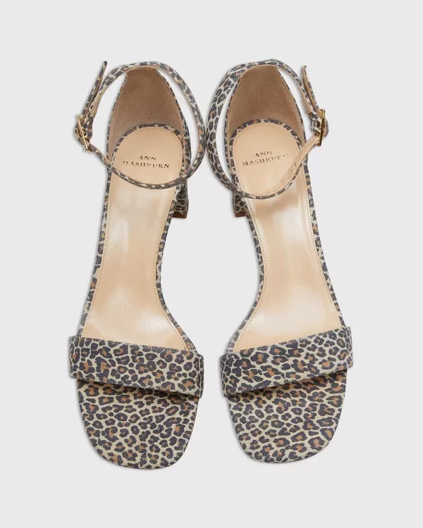 Cheap Ann Mashburn Ankle-Wrap Block Heel Light Leopard Printed Suede