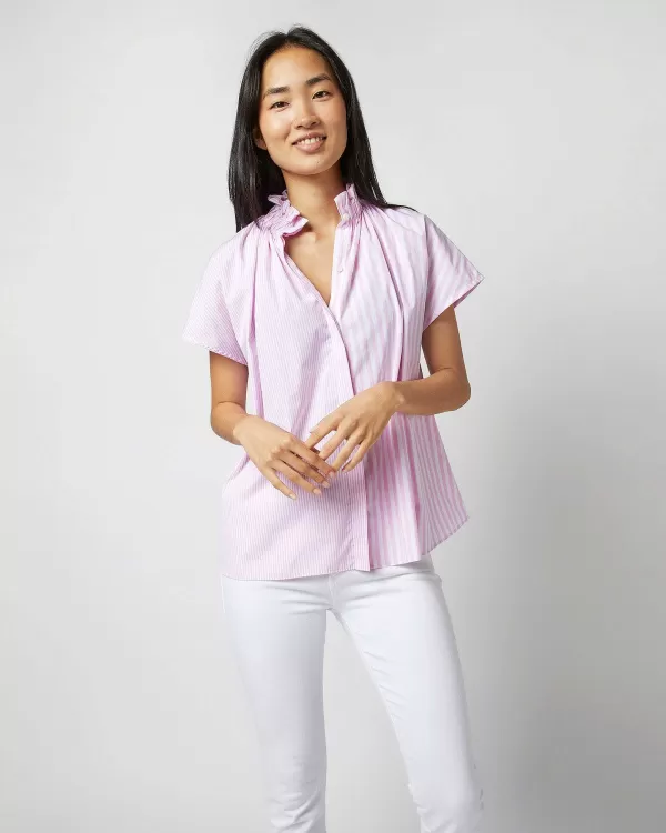 Cheap Ann Mashburn Atelier Kami Top Pink Mixed Stripe Poplin