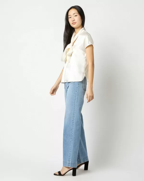 Store Ann Mashburn Atelier Tie-Neck Blouse Ivory Hammered Silk