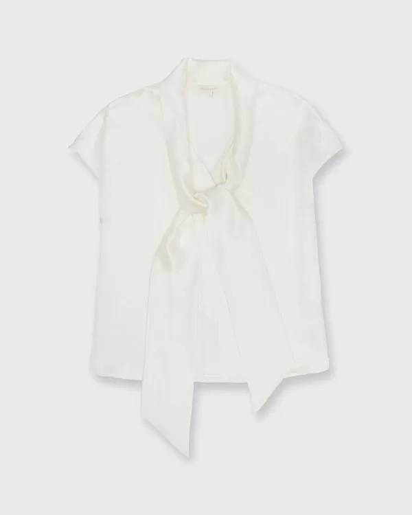 Store Ann Mashburn Atelier Tie-Neck Blouse Ivory Hammered Silk