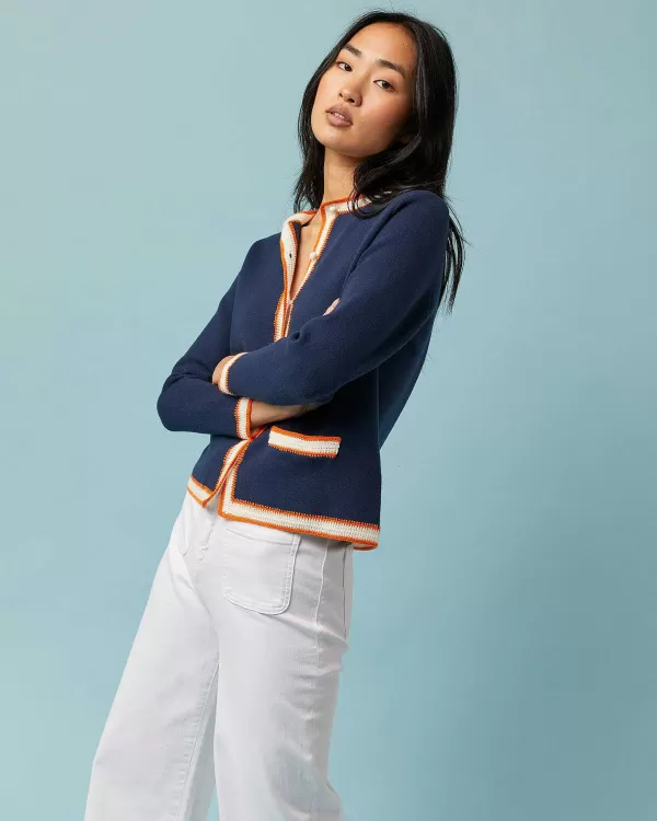 Online Ann Mashburn Aubrey Cardigan Navy/Orange/Ivory Cotton/Silk