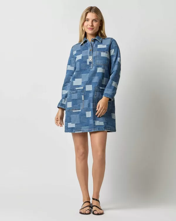 Sale A.P.C. Aurelia Dress Washed Indigo Patchwork Effect