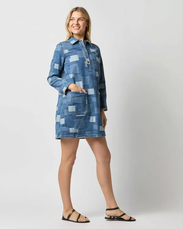 Sale A.P.C. Aurelia Dress Washed Indigo Patchwork Effect