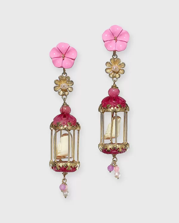 Cheap Of Rare Origin Aviary Classic Earrings Gold/Bubble Pink/Fuchsia/White