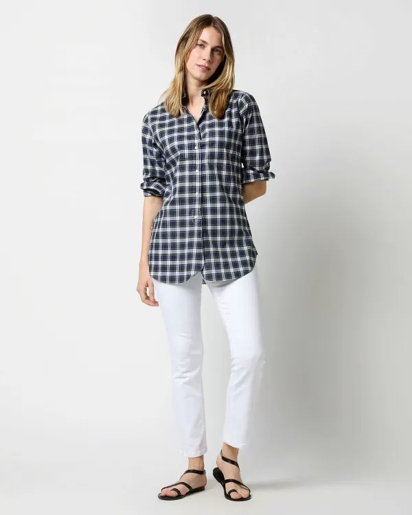 Cheap Ann Mashburn Boyfriend Shirt Navy/Green Gordon Tartan Poplin