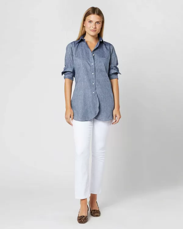 Flash Sale Ann Mashburn Boyfriend Shirt Indigo Cotolino Chambray