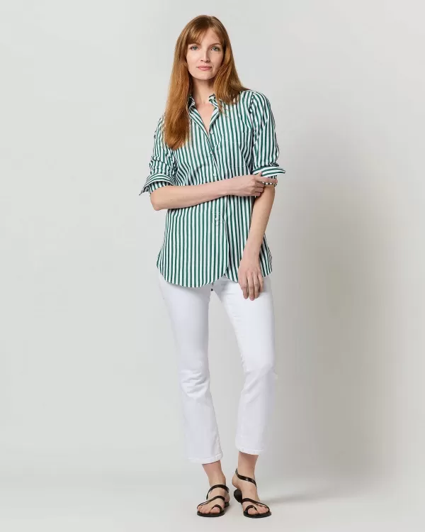 Online Ann Mashburn Boyfriend Shirt Green Awning Stripe Poplin