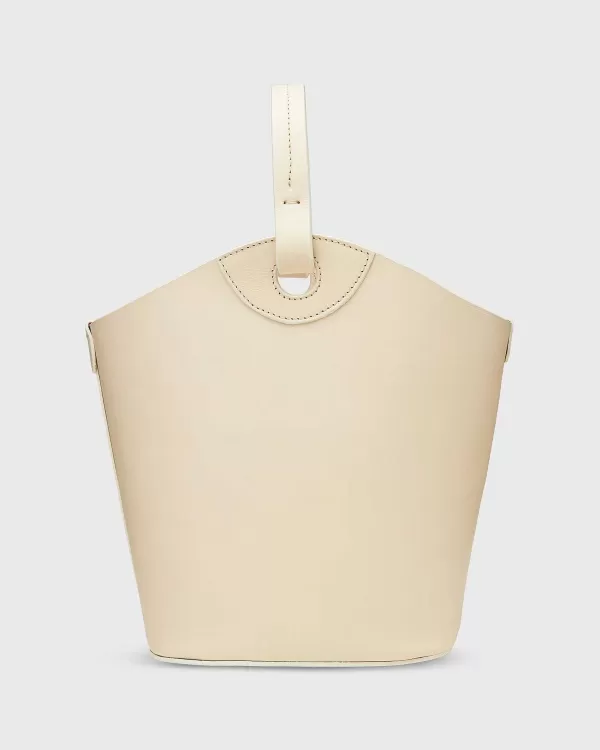 Cheap Ann Mashburn Bucket Tote Cream Leather