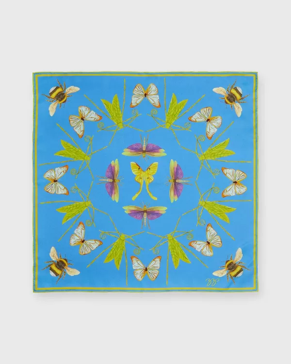 New ZZ Perry Art Bugs Square Scarf Slim Aarons Blue