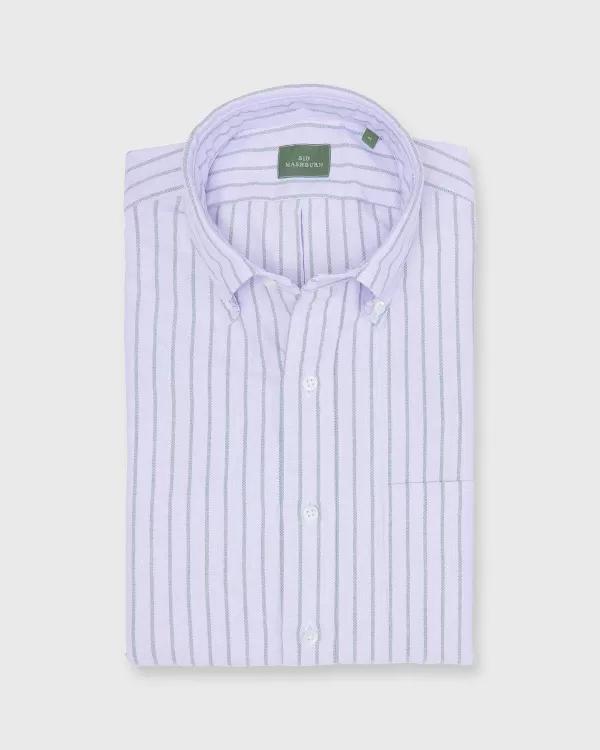 Fashion Sid Mashburn Button-Down Sport Shirt Lavender/Hunter Wide Stripe Oxford