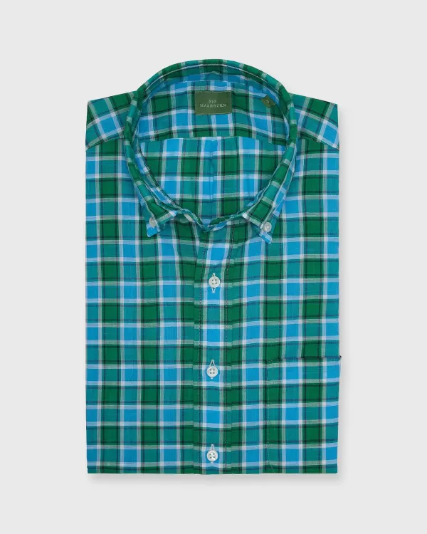 Online Sid Mashburn Button-Down Sport Shirt Aqua/Grass Plaid Chambray