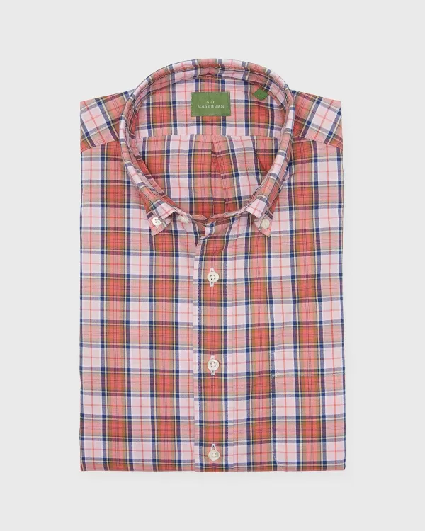 Cheap Sid Mashburn Button-Down Sport Shirt Coral/Pink/Navy Plaid Oxford