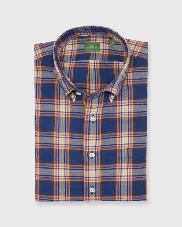 Outlet Sid Mashburn Button-Down Sport Shirt Blue/Mango/Poppy Plaid Poplin