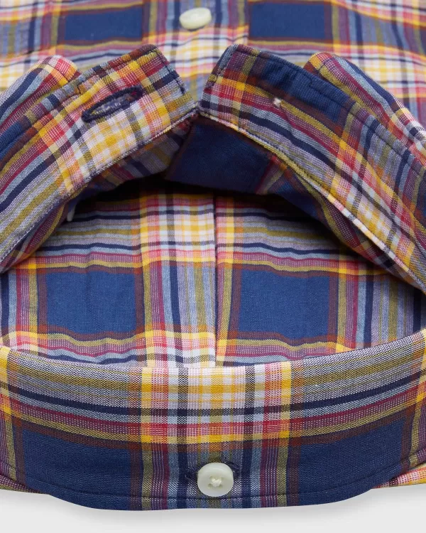 Outlet Sid Mashburn Button-Down Sport Shirt Blue/Mango/Poppy Plaid Poplin
