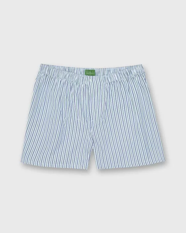 New Sid Mashburn Button-Front Boxer Short Green/Blue Multi Stripe Poplin
