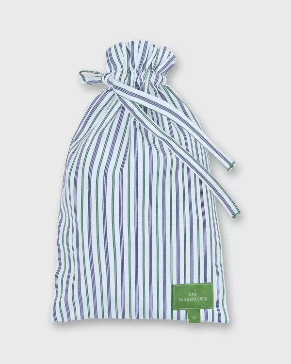 New Sid Mashburn Button-Front Boxer Short Green/Blue Multi Stripe Poplin