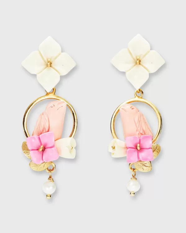Hot Of Rare Origin Chick Earrings Gold/White/Bubble Pink