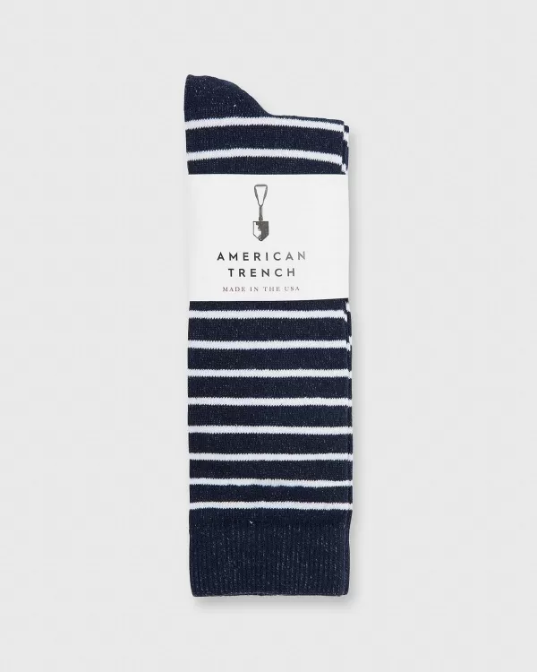 Cheap American Trench Classic Breton Stripe Socks Navy/White