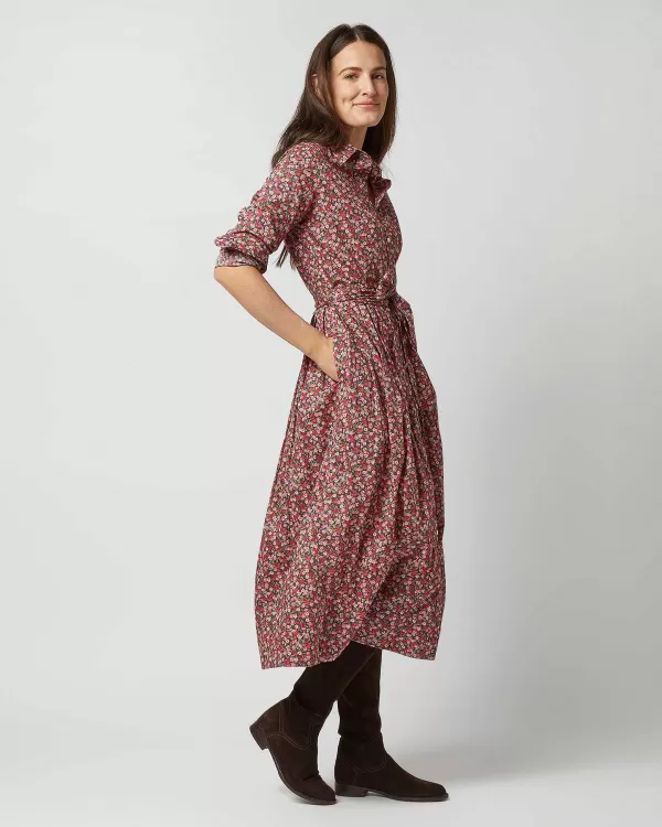 Clearance Ann Mashburn Classic Shirtwaist Dress Red/Pink Multi Nectar Liberty Fabric
