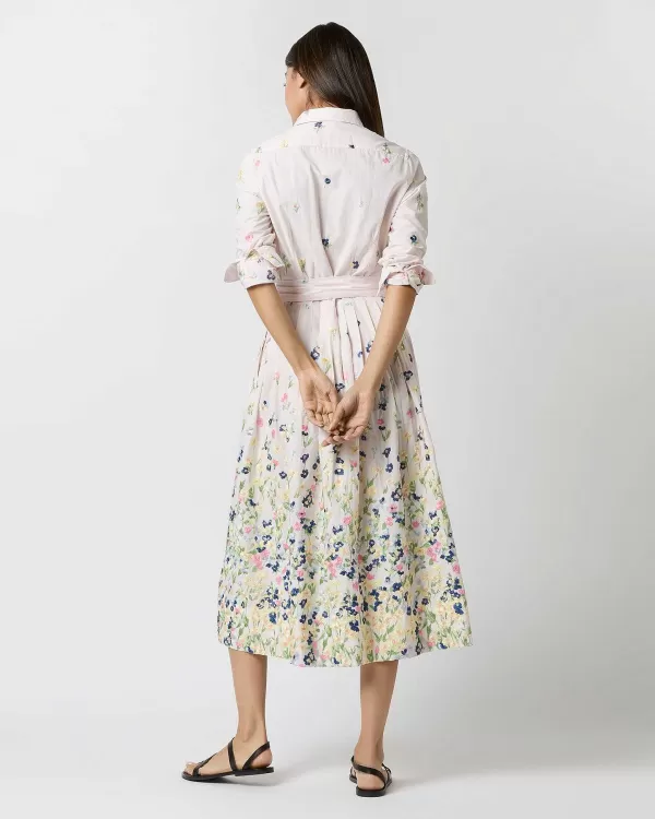 Clearance Ann Mashburn Classic Shirtwaist Dress Light Pink/Multi Floral Embroidered Poplin