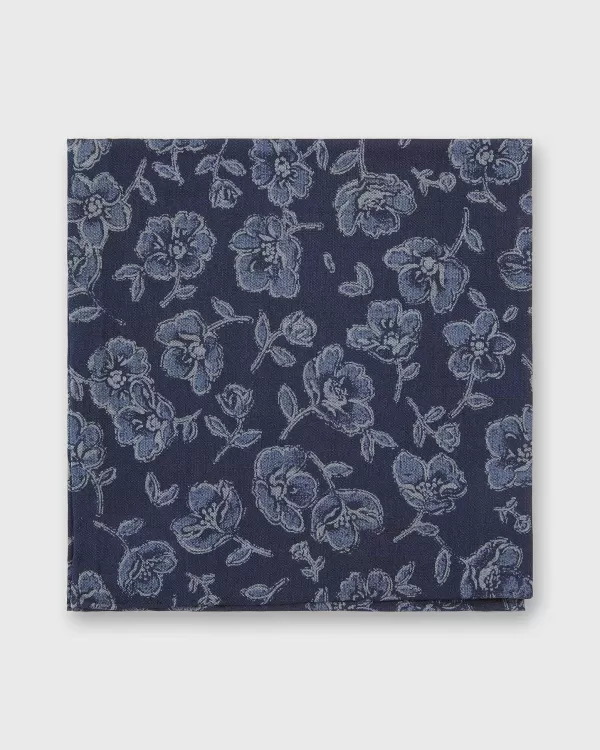 Flash Sale Sid Mashburn Cotton Print Pocket Square Navy/Slate/Grey Floral Print Poplin