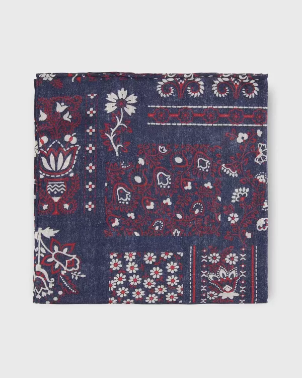 Hot Sid Mashburn Cotton Print Pocket Square Navy Patchwork Paisley