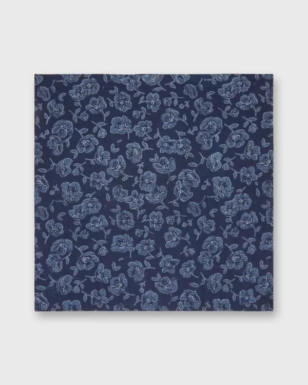 Flash Sale Sid Mashburn Cotton Print Pocket Square Navy/Slate/Grey Floral Print Poplin