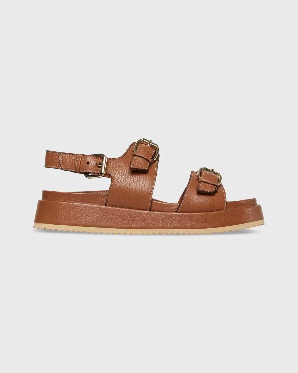 Fashion Ann Mashburn Double-Buckle Platform Sandal Chestnut Leather