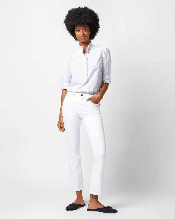 Store Ann Mashburn Elbow-Sleeve Frill Shirt White/Blue Graph Check Poplin