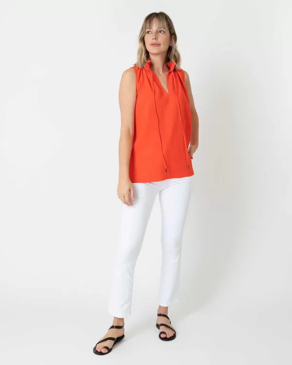 Fashion Ann Mashburn Emilia Top Tangerine Stretch Linen
