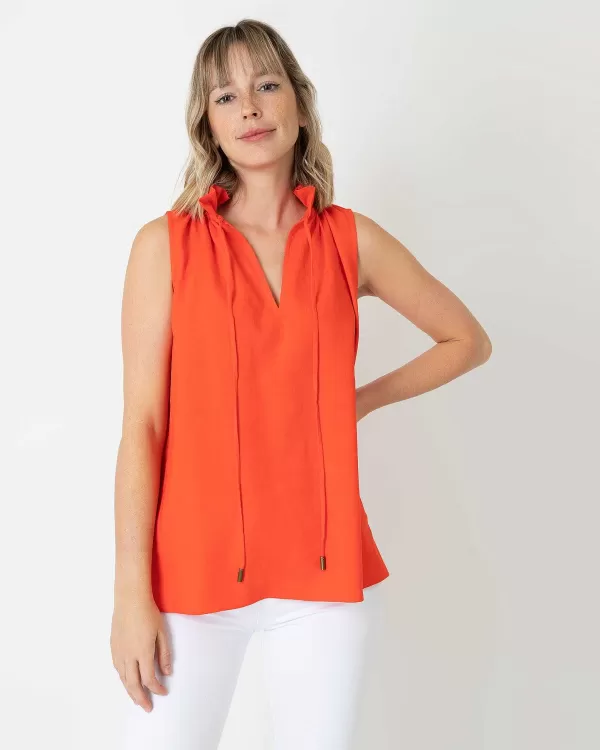 Fashion Ann Mashburn Emilia Top Tangerine Stretch Linen