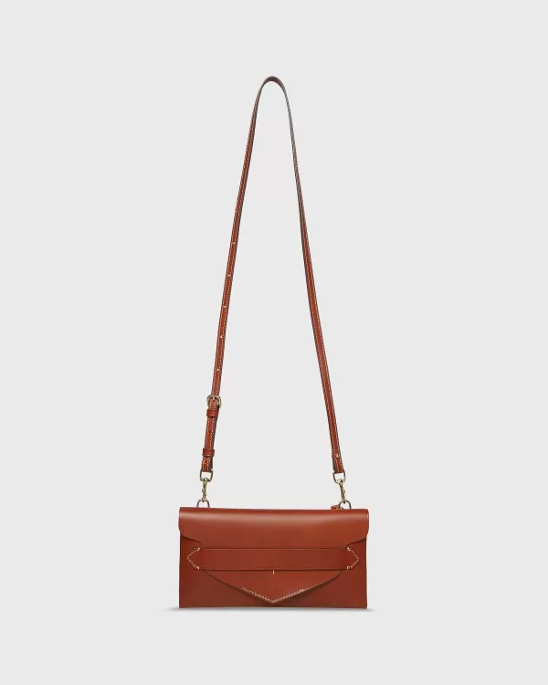 New Ann Mashburn Envelope Crossbody Bag Golden Leather