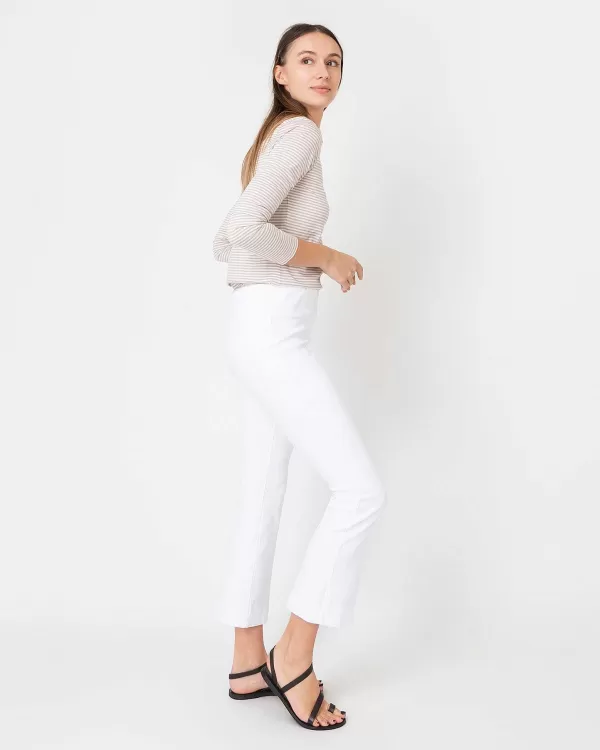 New Ann Mashburn Faye Flare Cropped Pant White Garment-Dyed Stretch Twill
