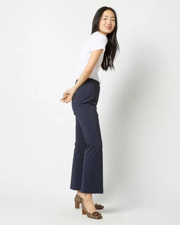 Sale Ann Mashburn Faye Flare Cropped Pant Navy Wool Seersucker