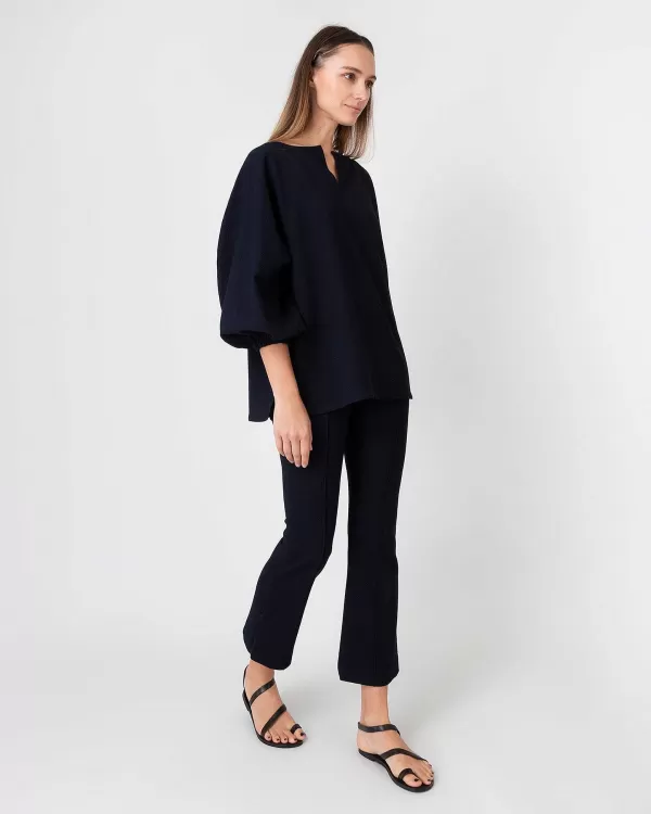 New Ann Mashburn Faye Flare Cropped Pant Ink Waffle Crepe