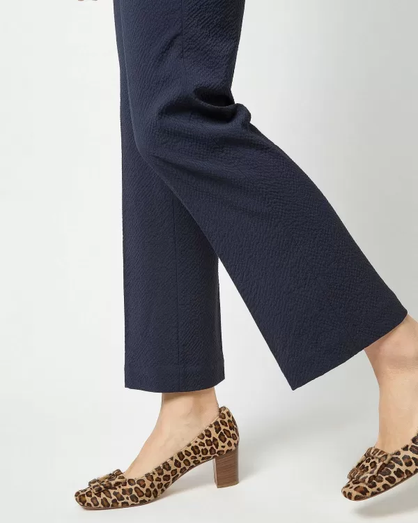 Sale Ann Mashburn Faye Flare Cropped Pant Navy Wool Seersucker