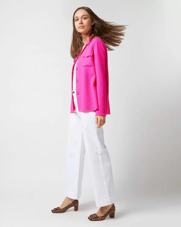 Clearance Ann Mashburn Fiona Shirt Jacket Fluorescent Pink Stretch Wool Crepe