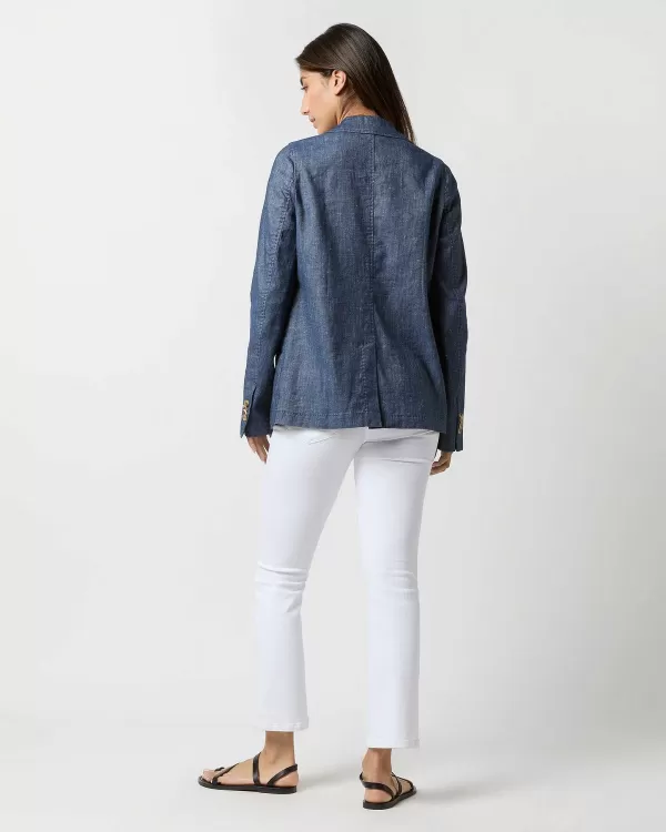 Outlet Ann Mashburn Ghost Blazer Indigo Stretch Cotolino