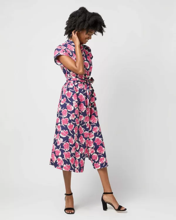 Clearance Ann Mashburn Gianna Dress Navy/Pink Floral Seersucker