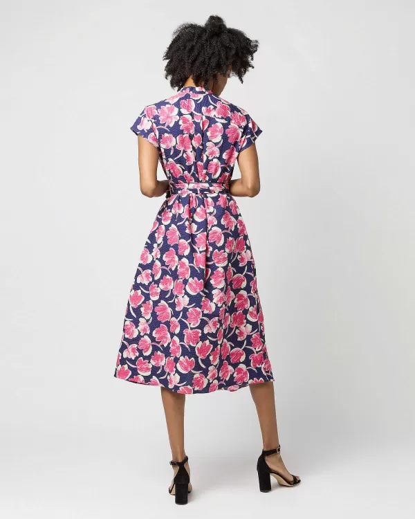 Clearance Ann Mashburn Gianna Dress Navy/Pink Floral Seersucker