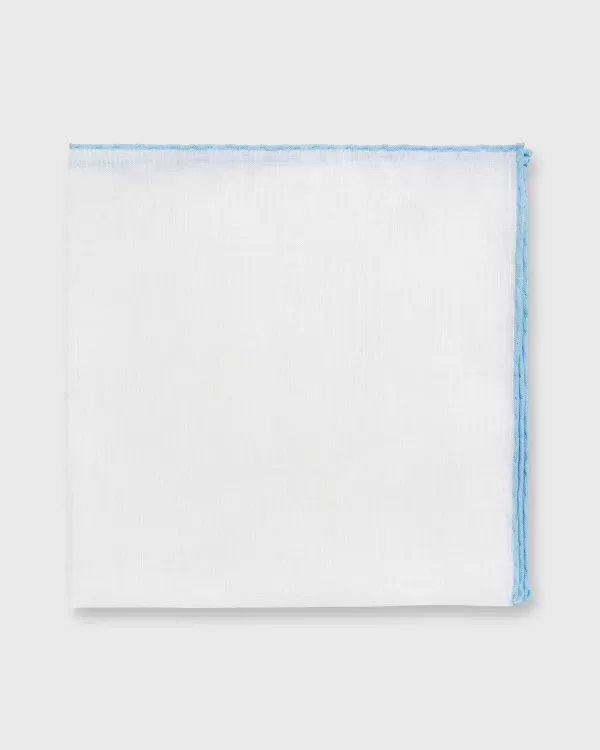 Flash Sale Sid Mashburn Hand-Rolled Pocket Square White Cotolino/Sky Edge