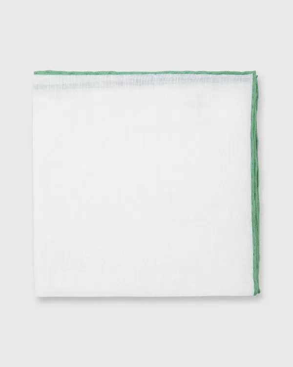 Online Sid Mashburn Hand-Rolled Pocket Square White Cotolino/Light Green Edge