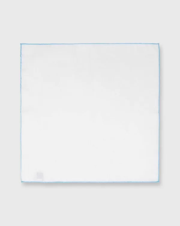 Flash Sale Sid Mashburn Hand-Rolled Pocket Square White Cotolino/Sky Edge