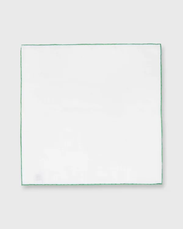 Online Sid Mashburn Hand-Rolled Pocket Square White Cotolino/Light Green Edge